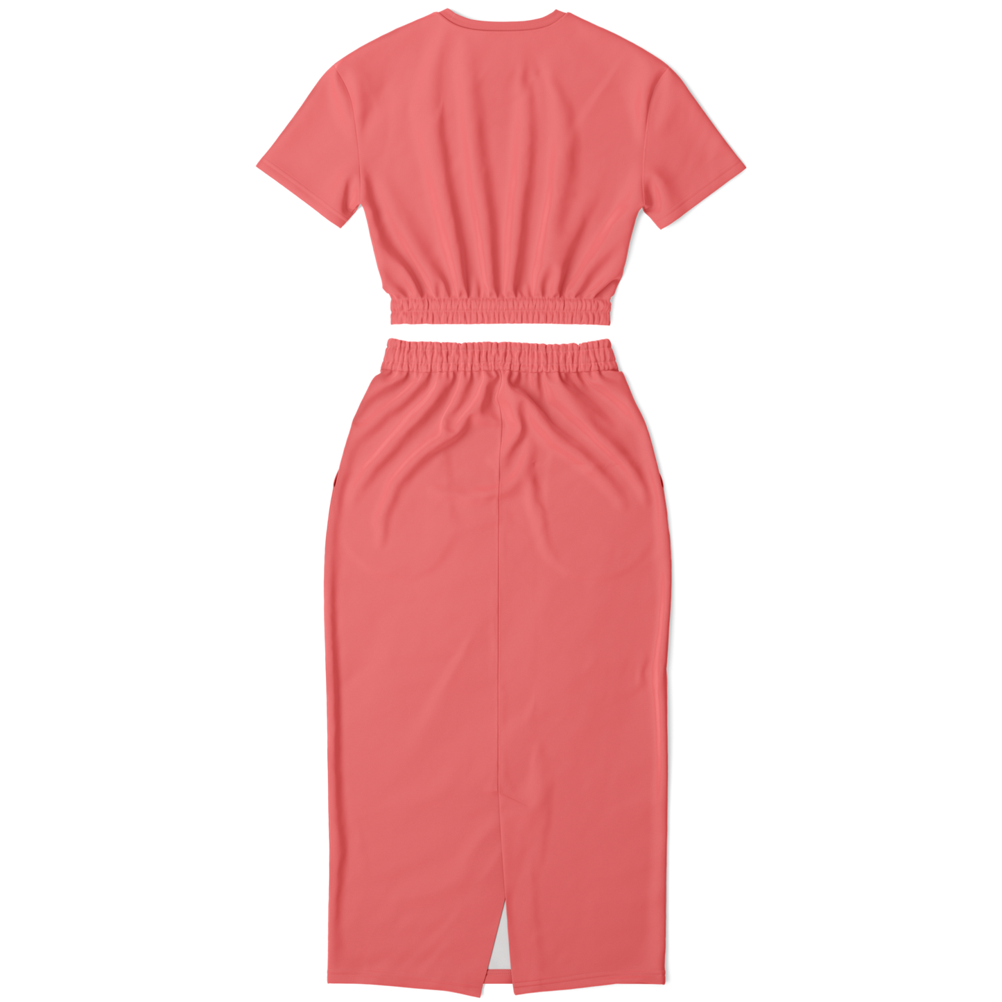 Salmon Cropped Short Sleeve Sweatshirt and Long Pocket Skirt Set
