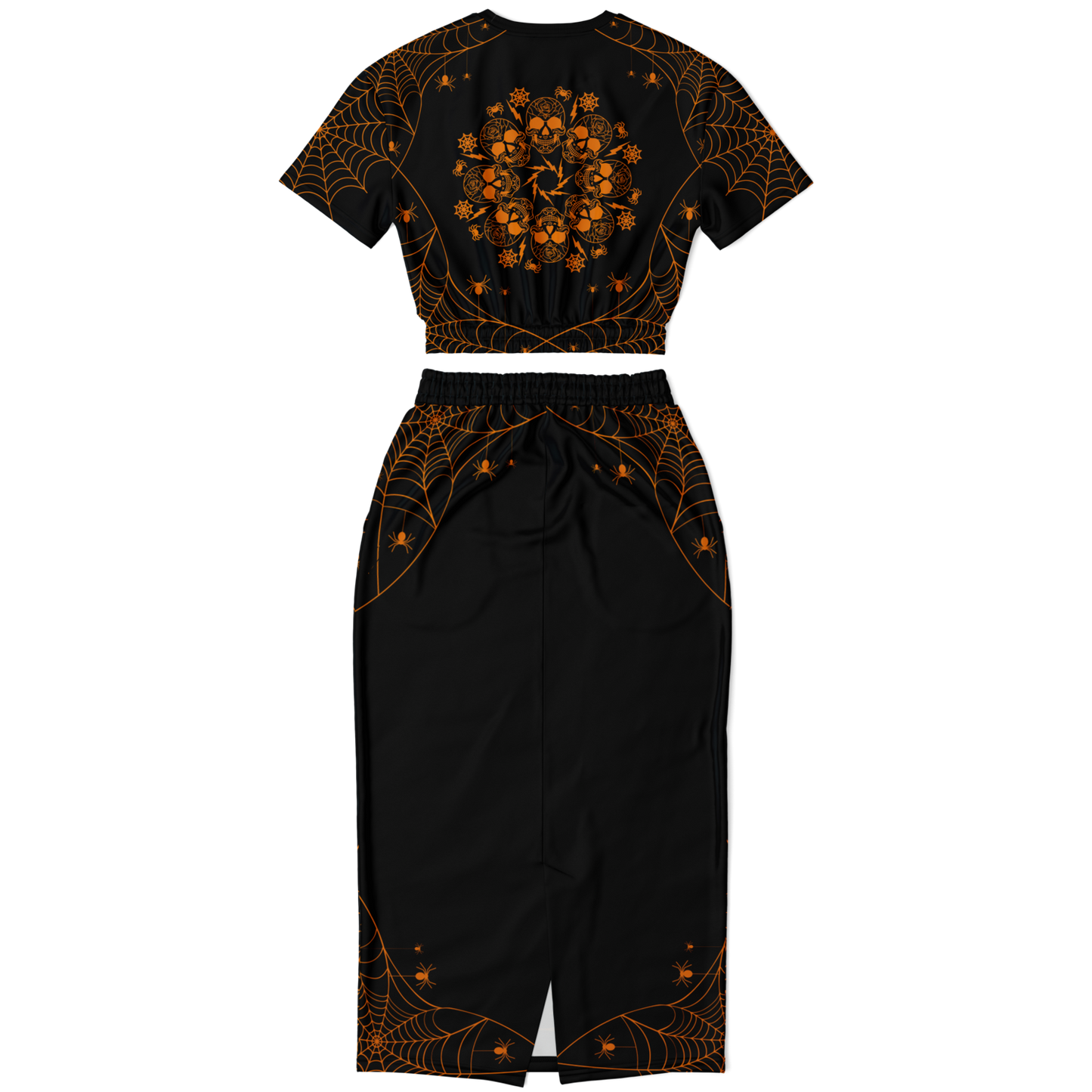 Halloween Web Cropped Short Sleeve Sweatshirt and Long Pocket Skirt Set
