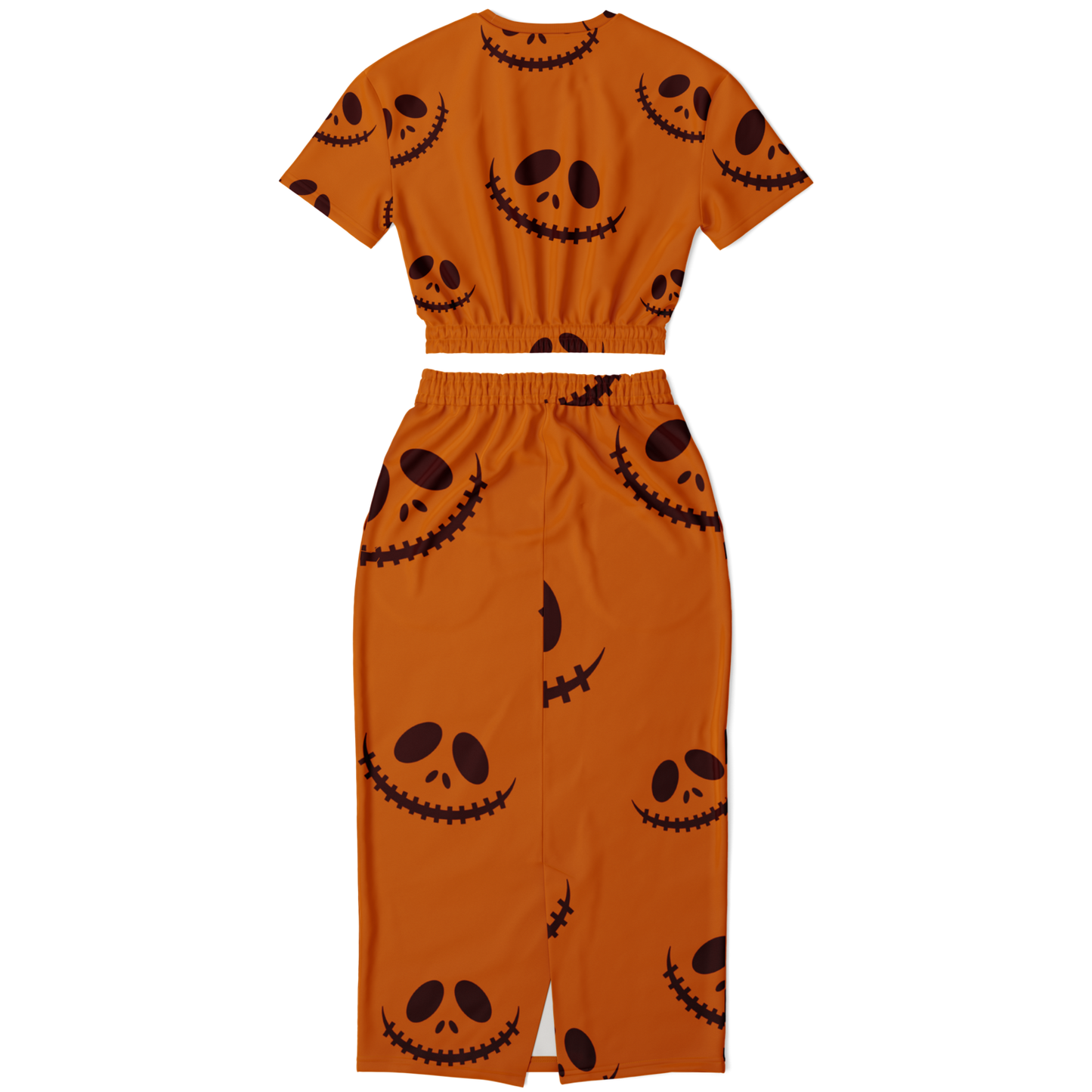 Halloween Jack's Smile Cropped Short Sleeve Sweatshirt and Long Pocket Skirt Set