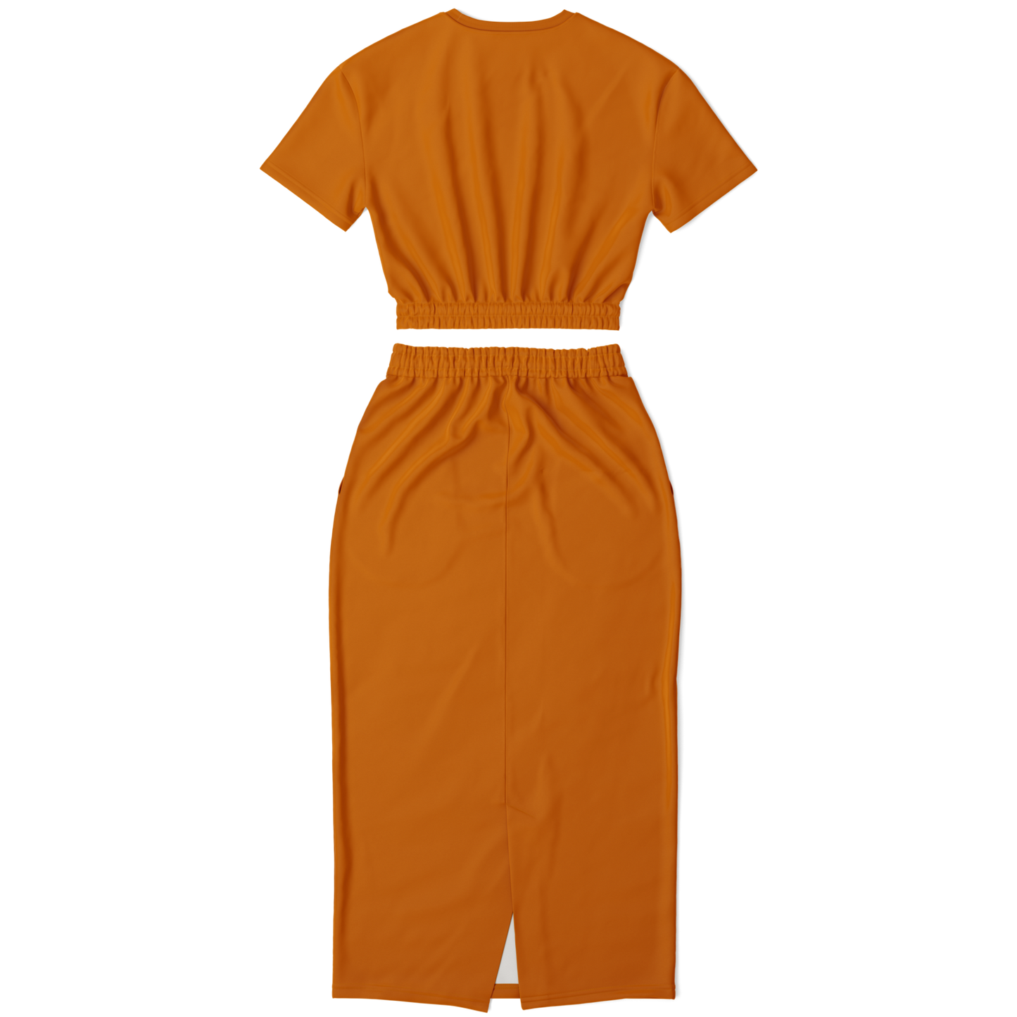 Orange Cropped Short Sleeve Sweatshirt and Long Pocket Skirt Set