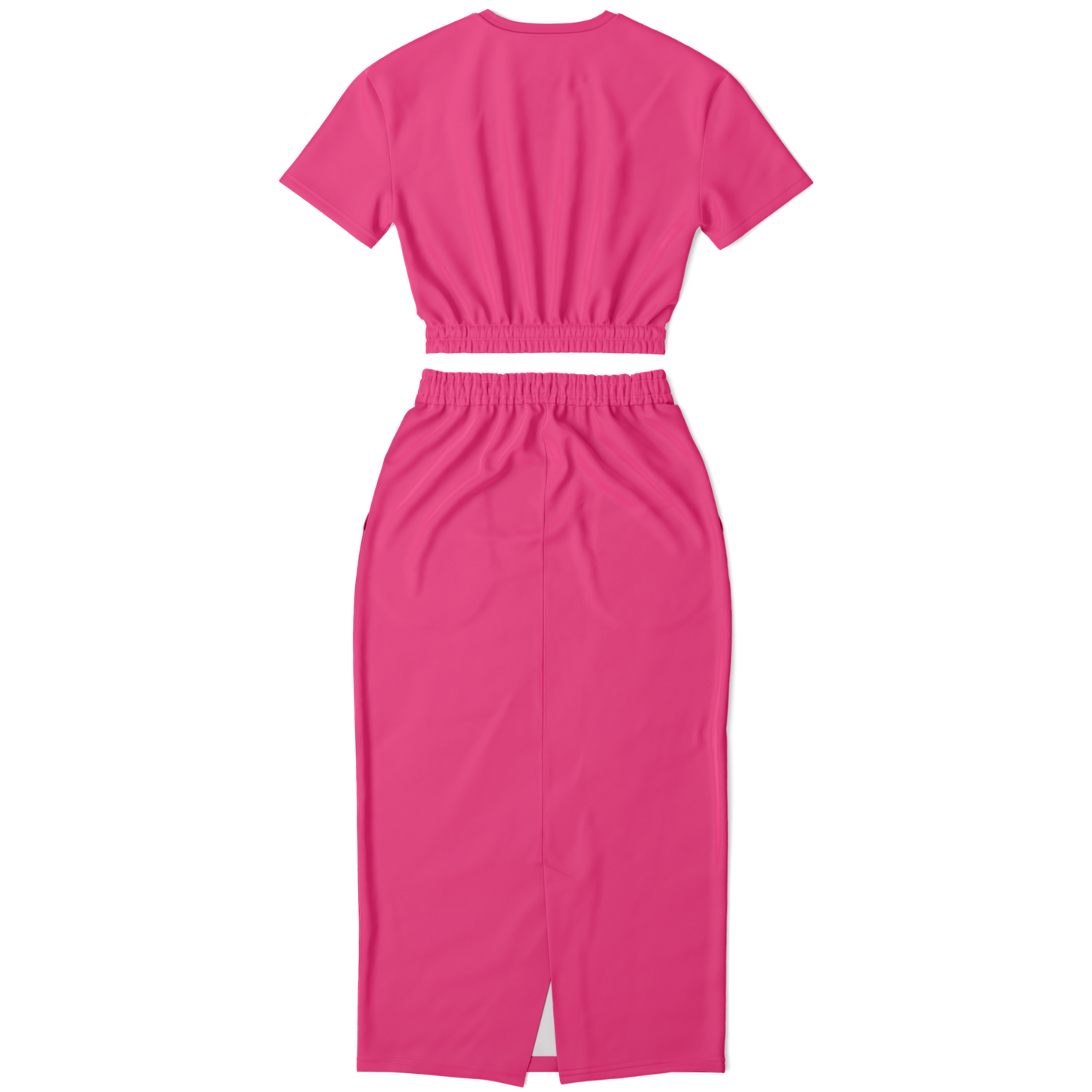 Pink Cropped Short Sleeve Sweatshirt and Long Pocket Skirt Set