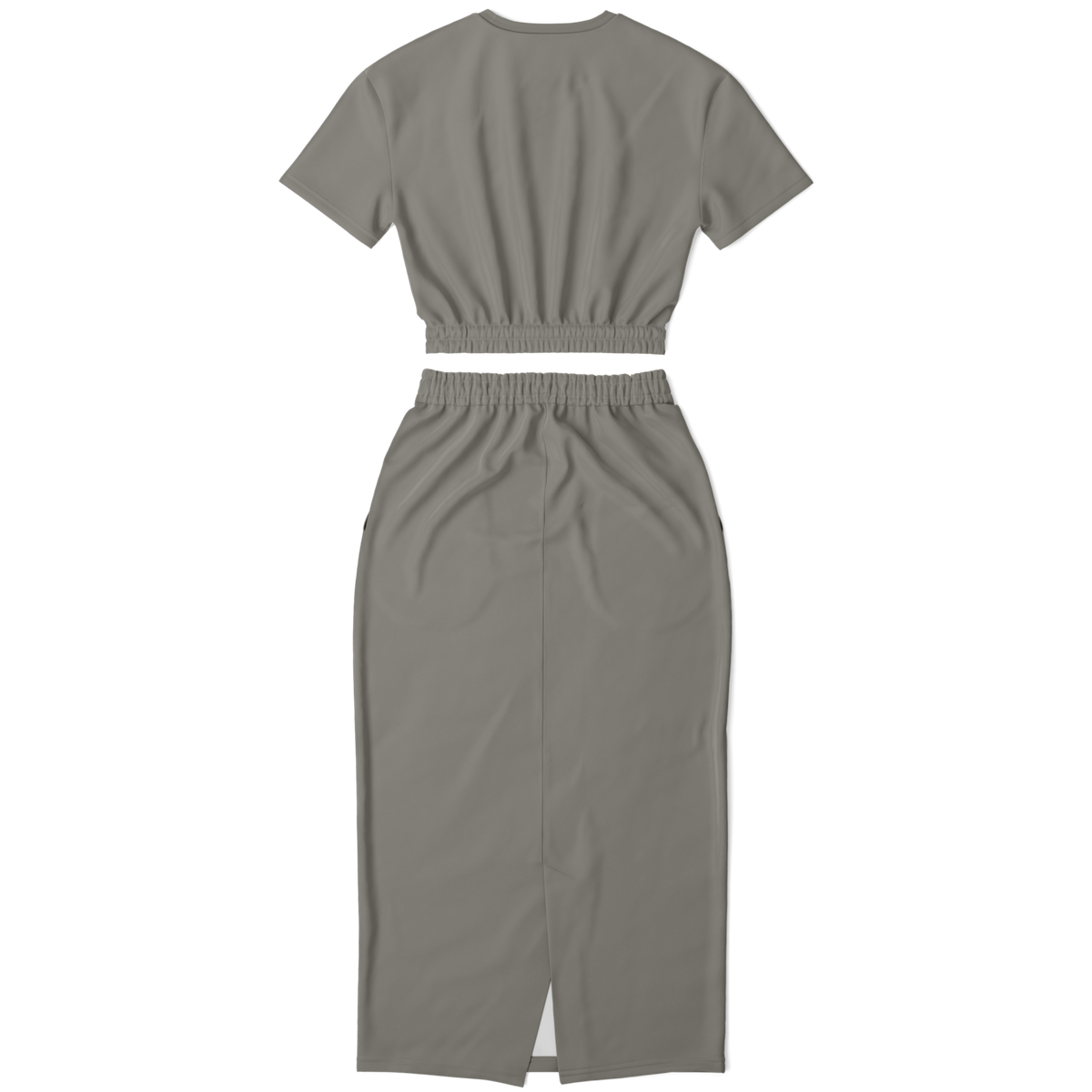 Gray Cropped Short Sleeve Sweatshirt and Long Pocket Skirt Set