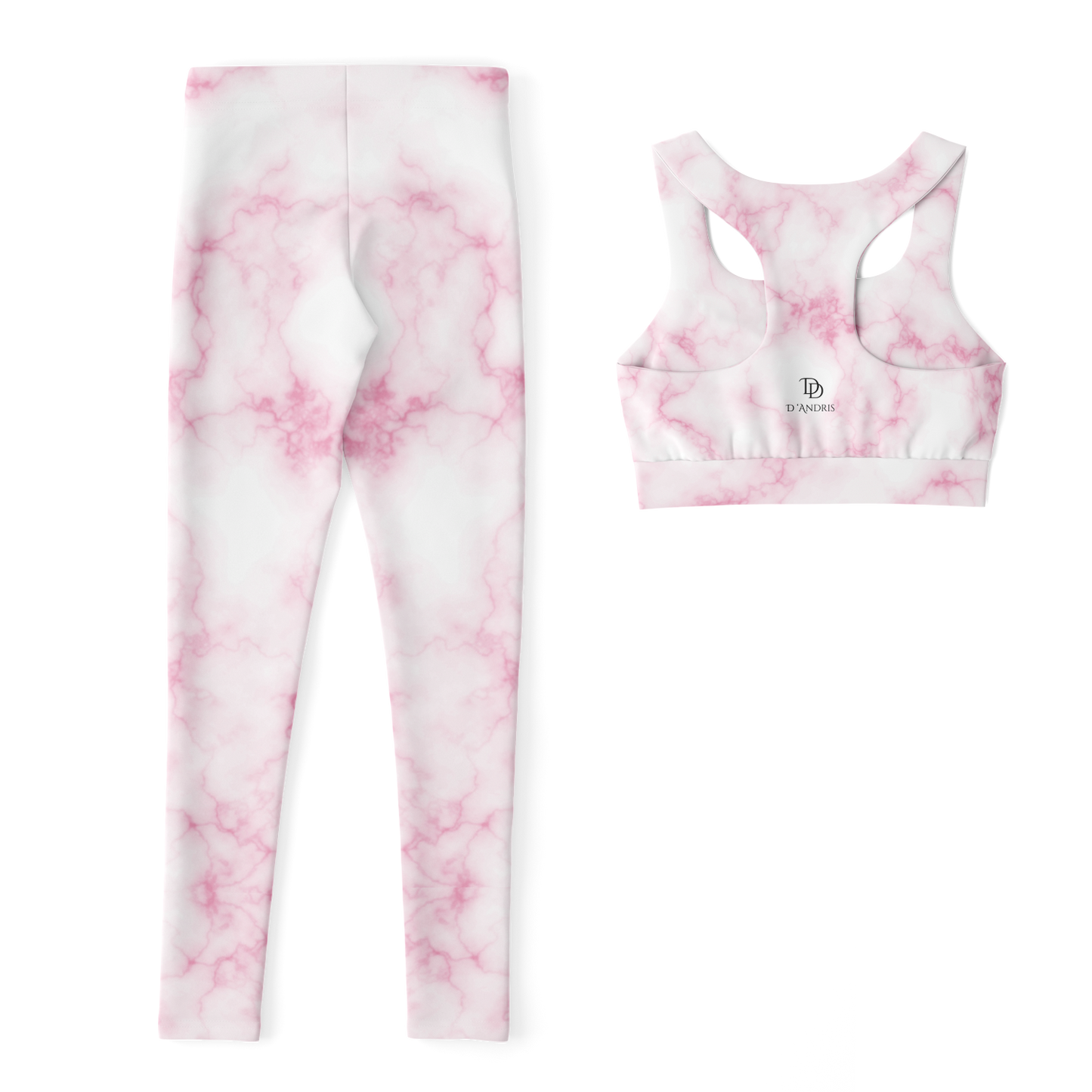 Pink Marble Padded Sports Bra & Leggings