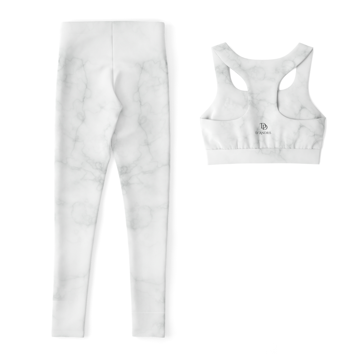 White Marble Padded Sports Bra & Leggings