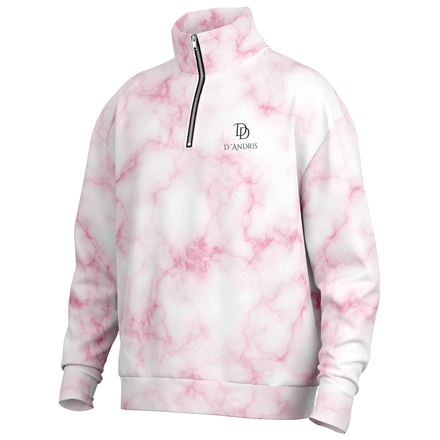 Pink Marble Heavyweight Over-sized Quarter Zip Sweatshirt