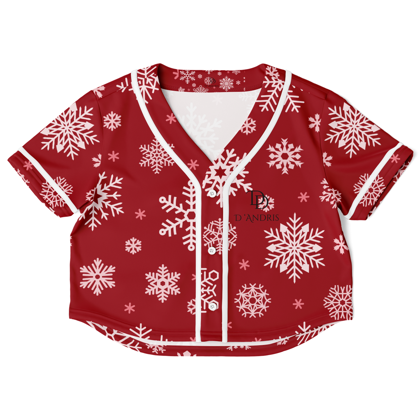 Red Snowfall Christmas Cropped Baseball Jersey