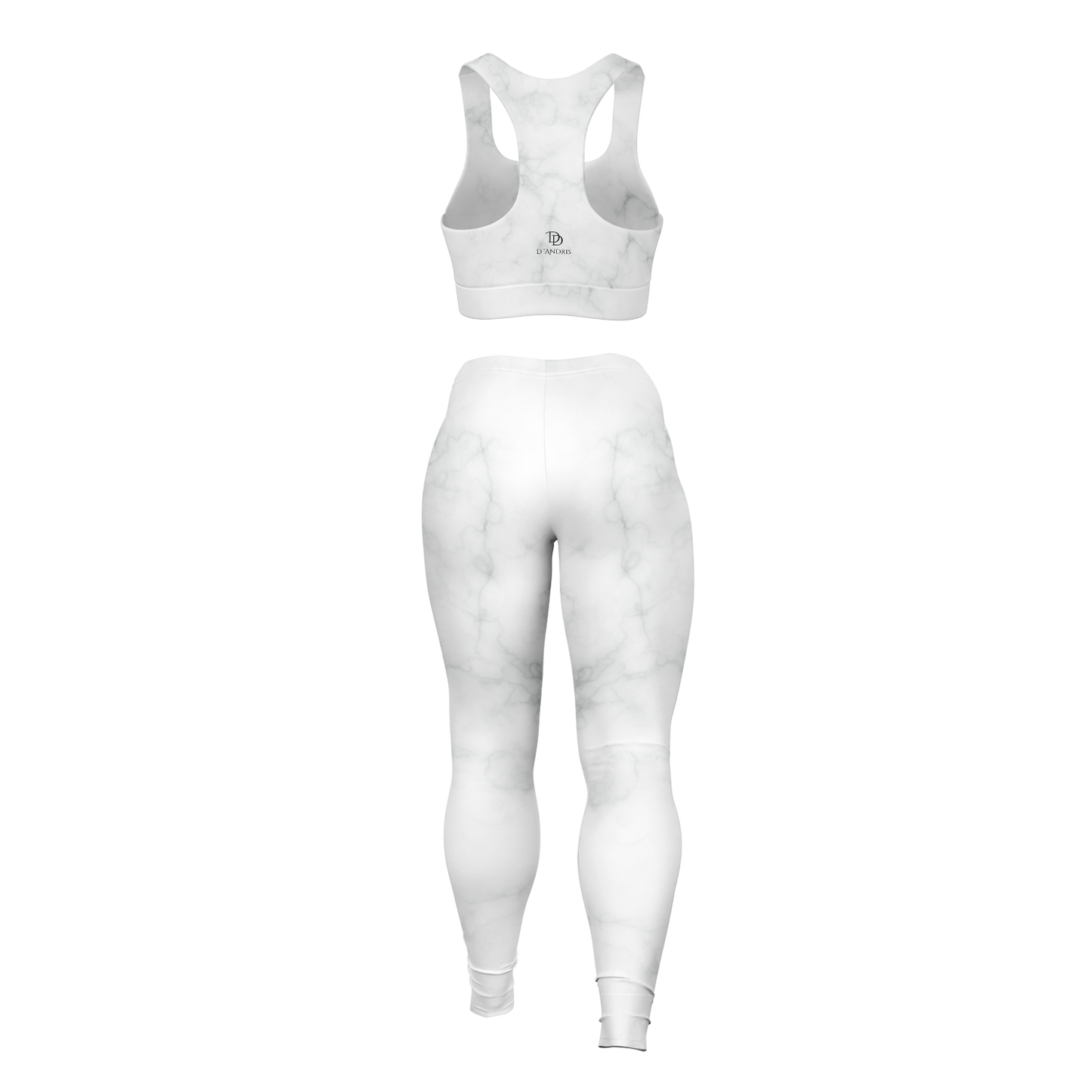 White Marble Padded Sports Bra & Leggings