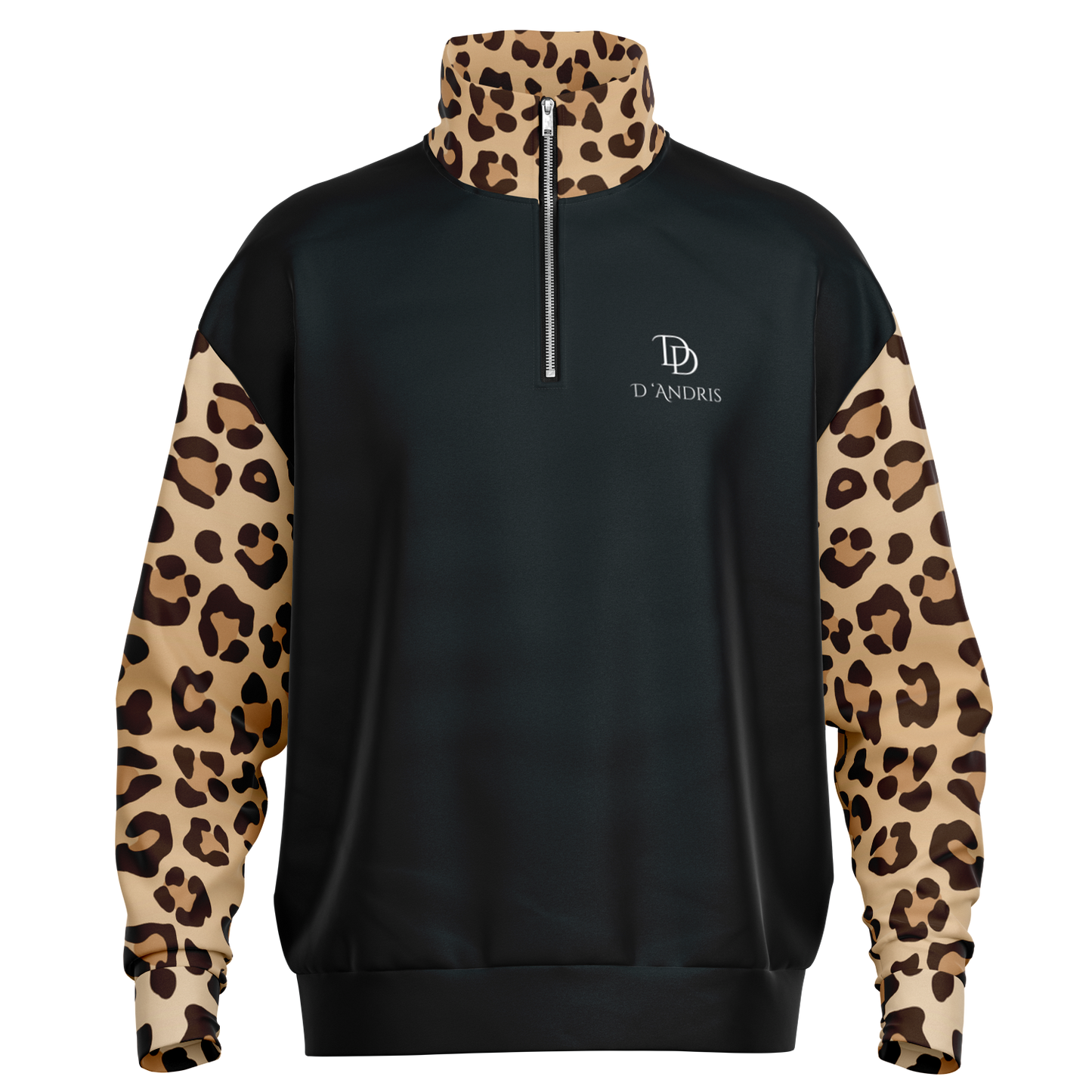 Leopard Heavyweight Over-sized Quarter Zip Sweatshirt