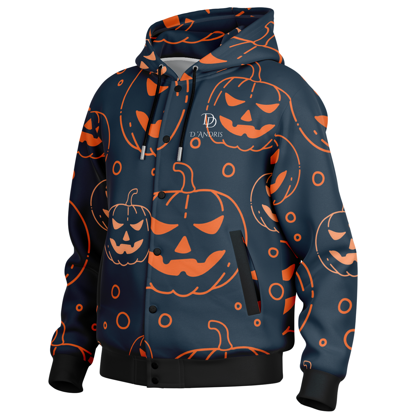 Halloween Jack-O-Lantern Hooded Baseball Jacket