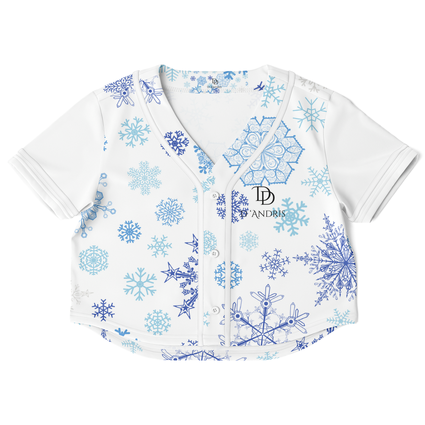 White Snowfall Christmas Cropped Baseball Jersey