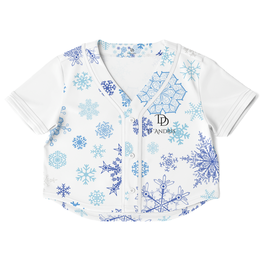 White Snowfall Christmas Cropped Baseball Jersey