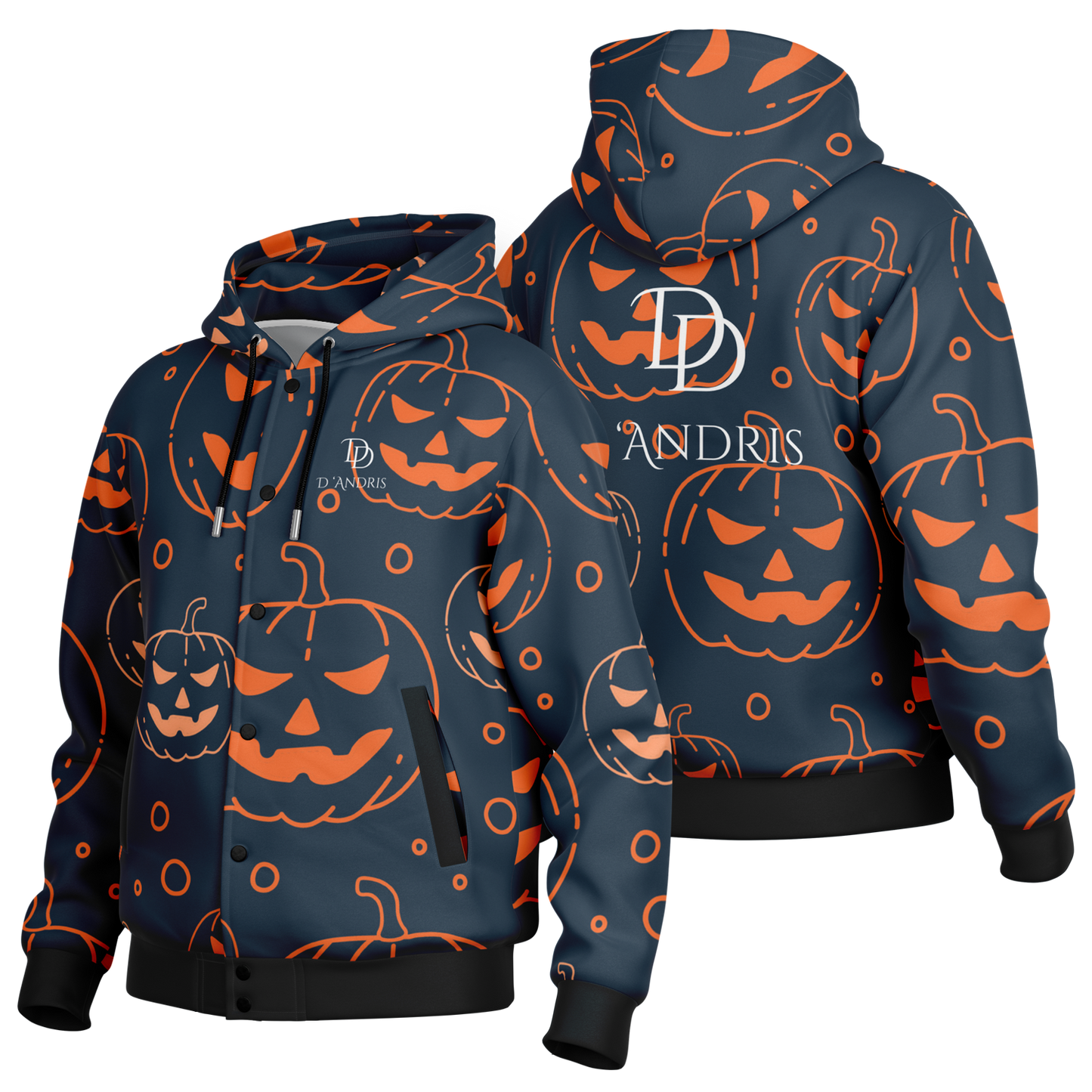 Halloween Jack-O-Lantern Hooded Baseball Jacket
