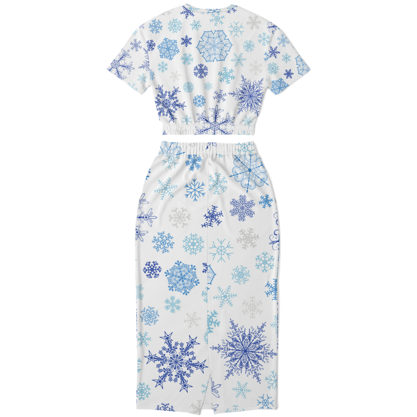 White Snowfall Christmas Cropped Short Sleeve Sweatshirt and Long Pocket Skirt Set