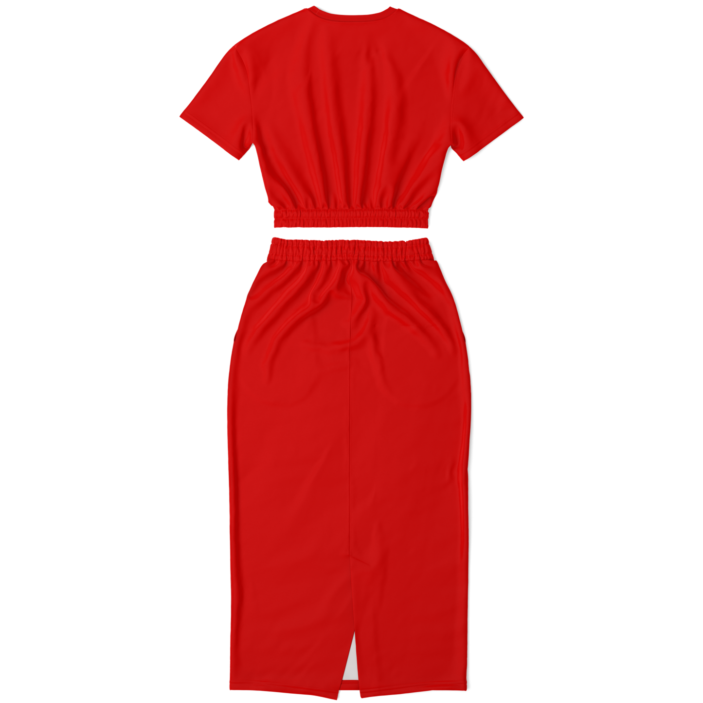 Red Cropped Short Sleeve Sweatshirt and Long Pocket Skirt Set