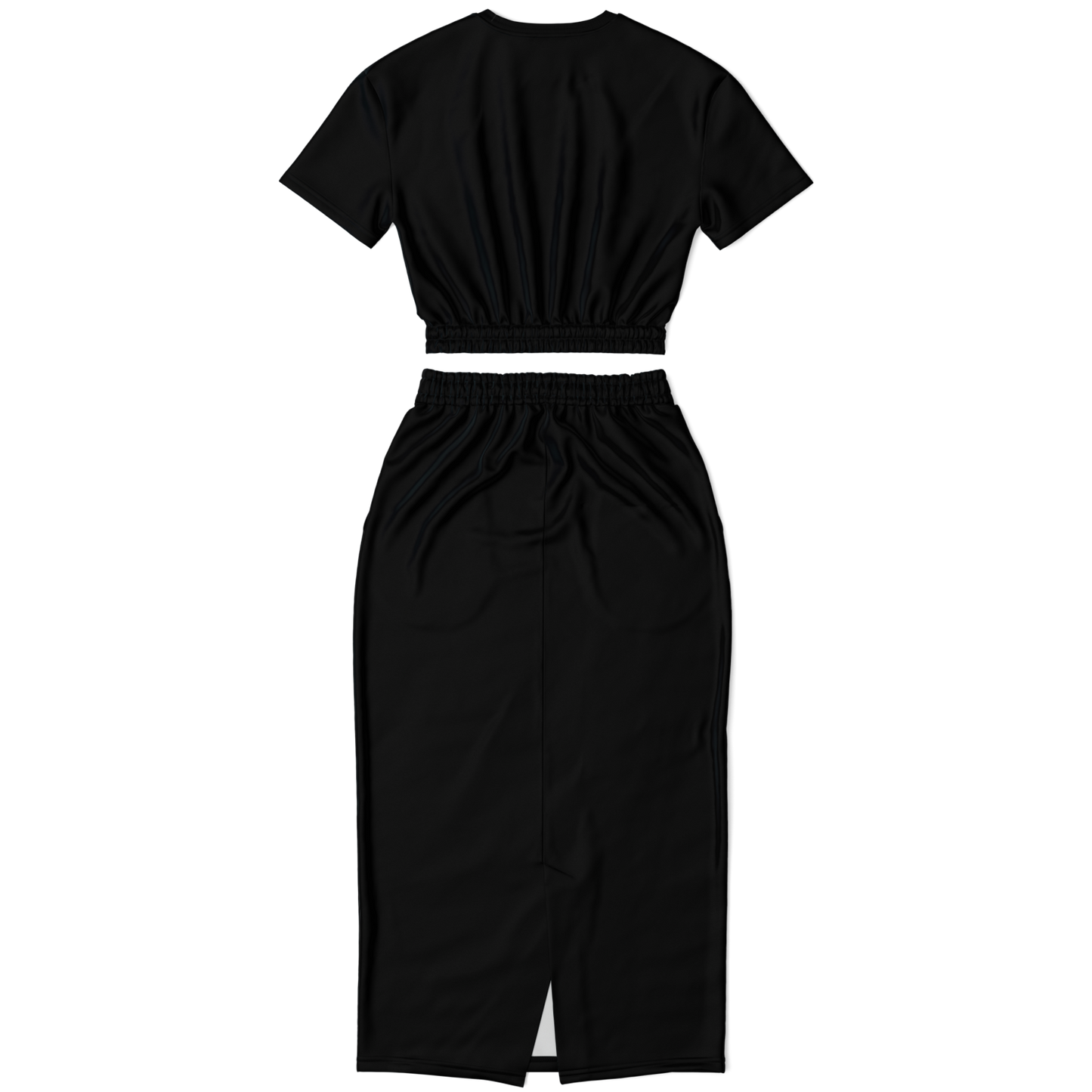 Black Cropped Short Sleeve Sweatshirt and Long Pocket Skirt Set