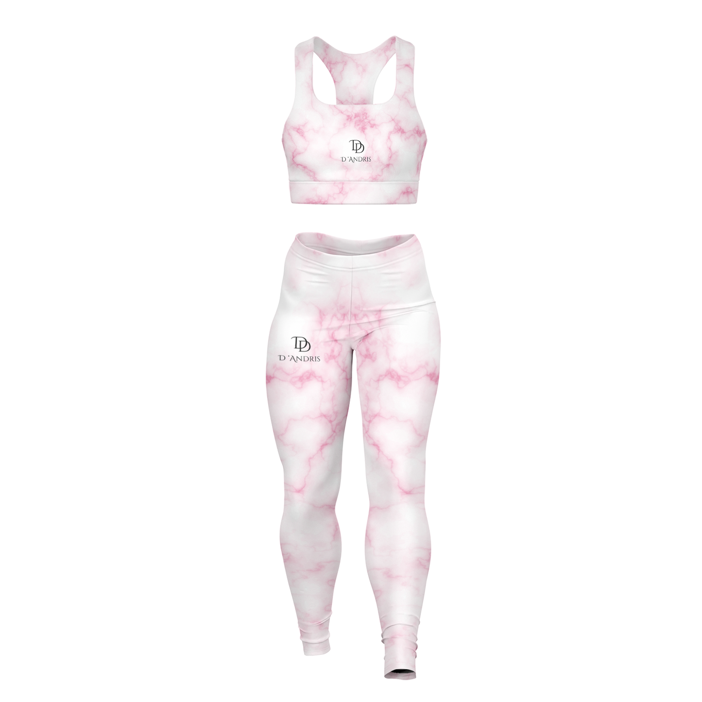 Pink Marble Padded Sports Bra & Leggings
