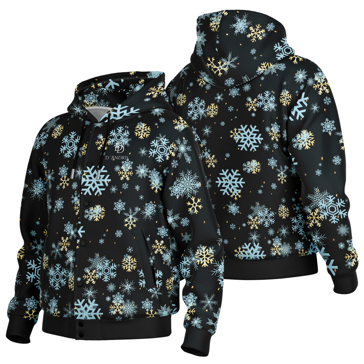 Black Snowfall Christmas Hooded Baseball Jacket