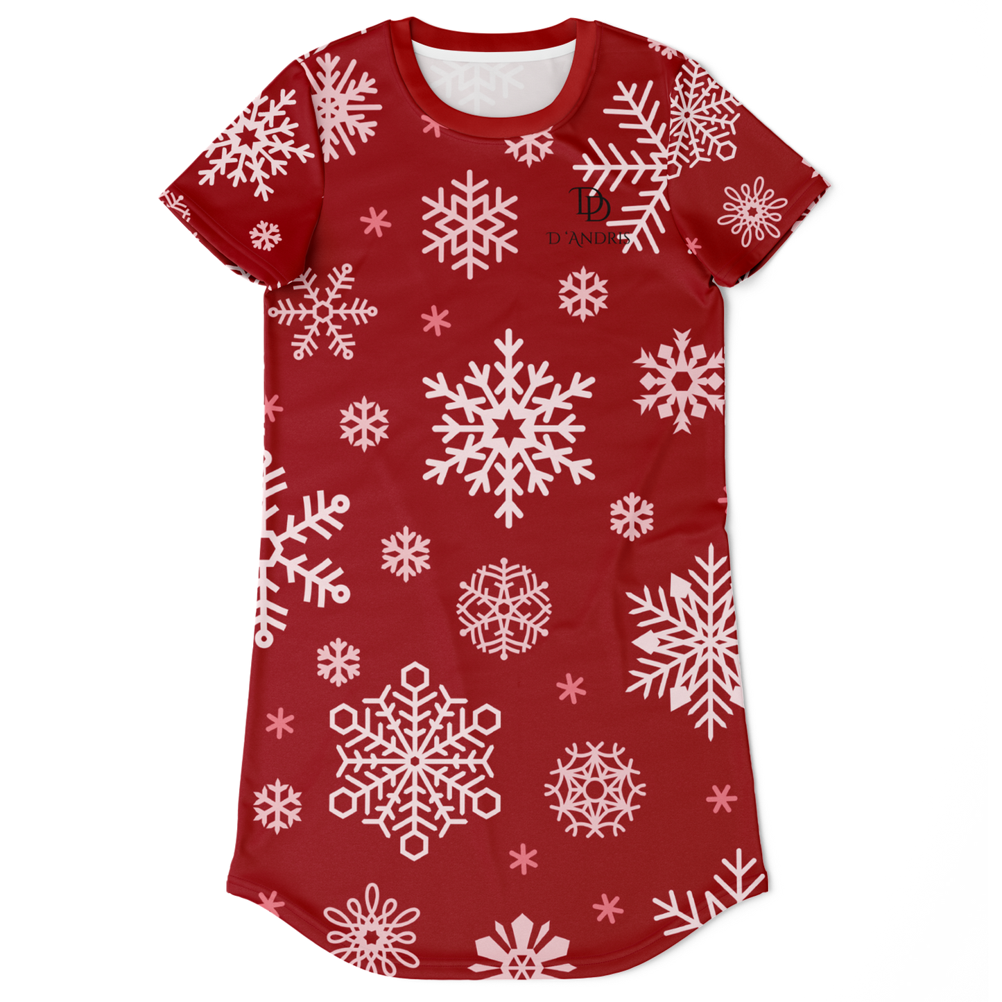 Red Snowfall Christmas T-Shirt Dress