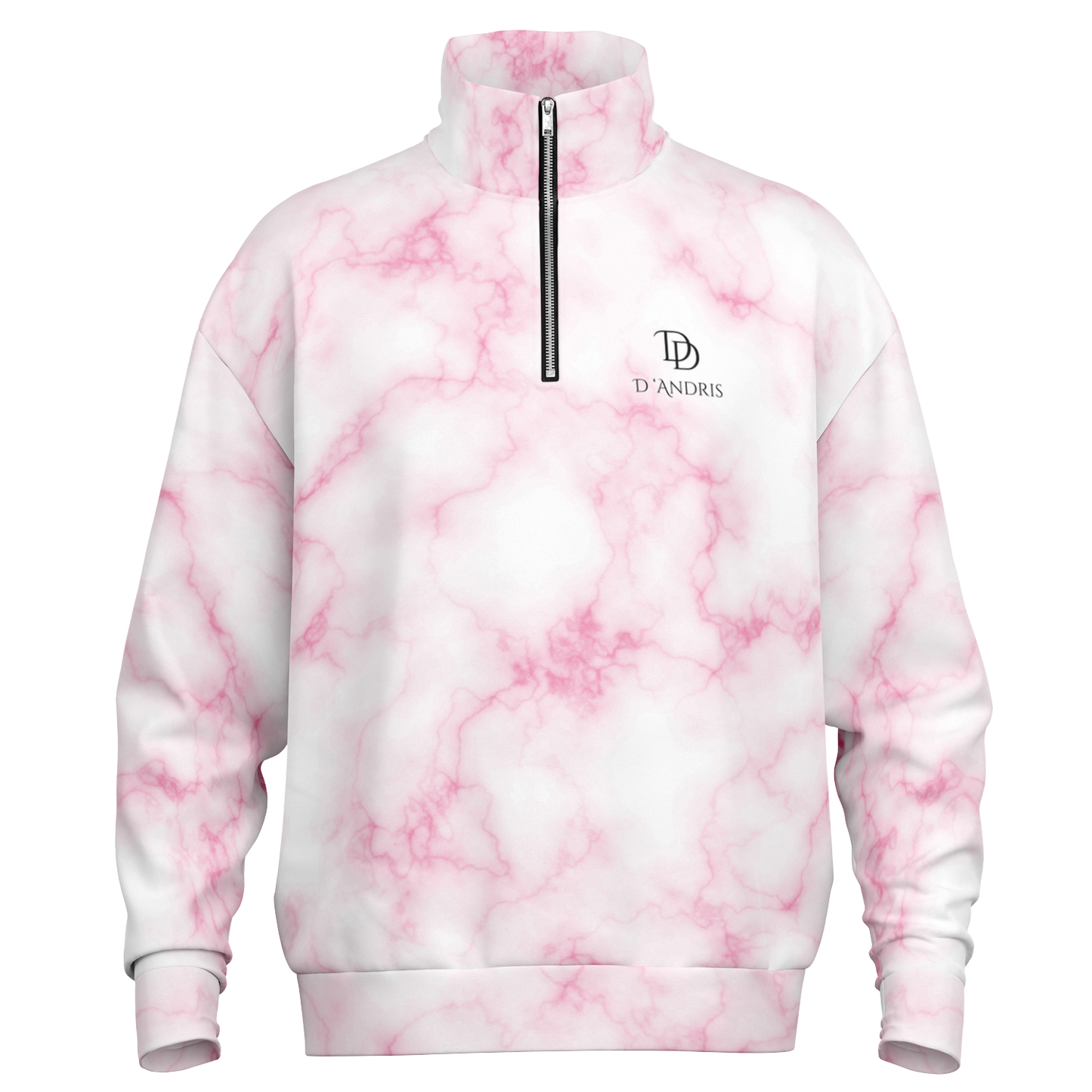 Pink Marble Heavyweight Over-sized Quarter Zip Sweatshirt