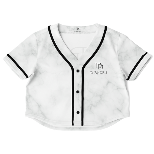 White Marble Cropped Baseball Jersey