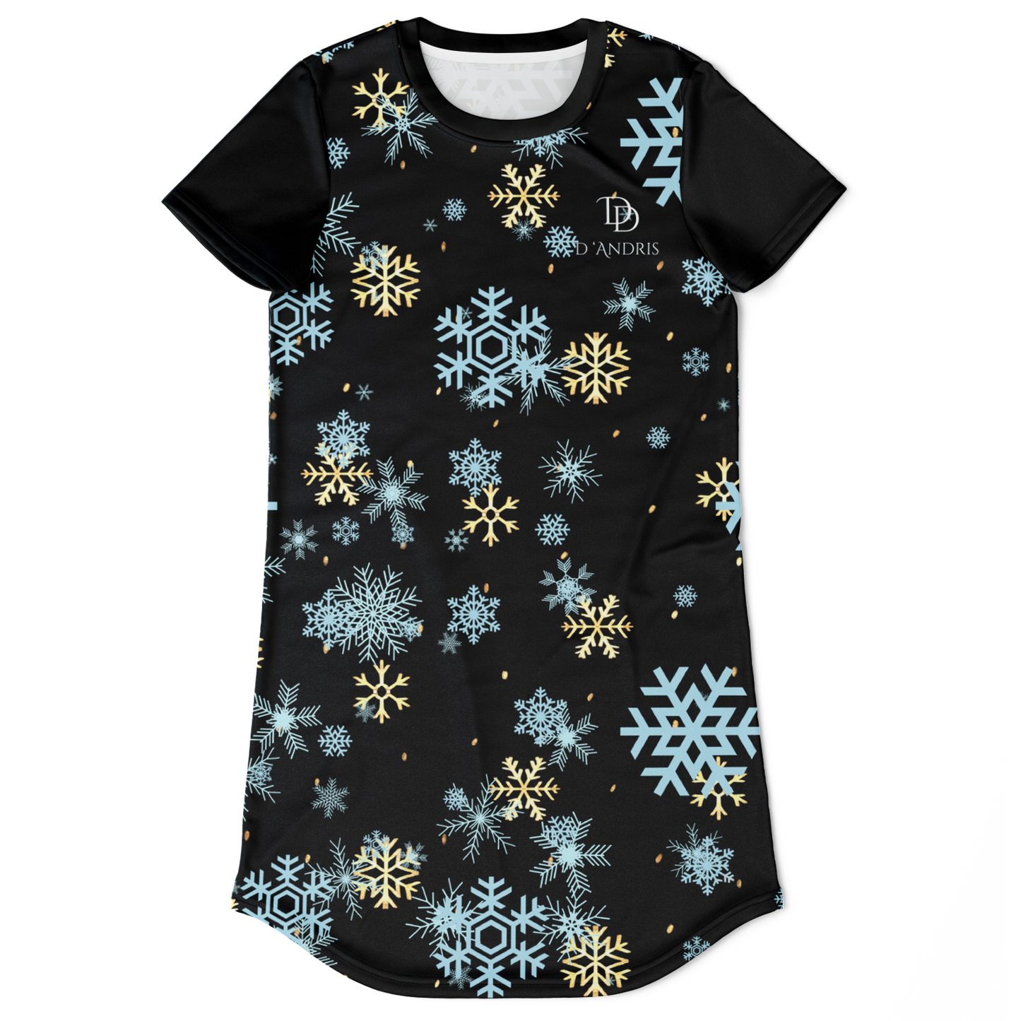 Black Snowfall Christmas T-Shirt Dress