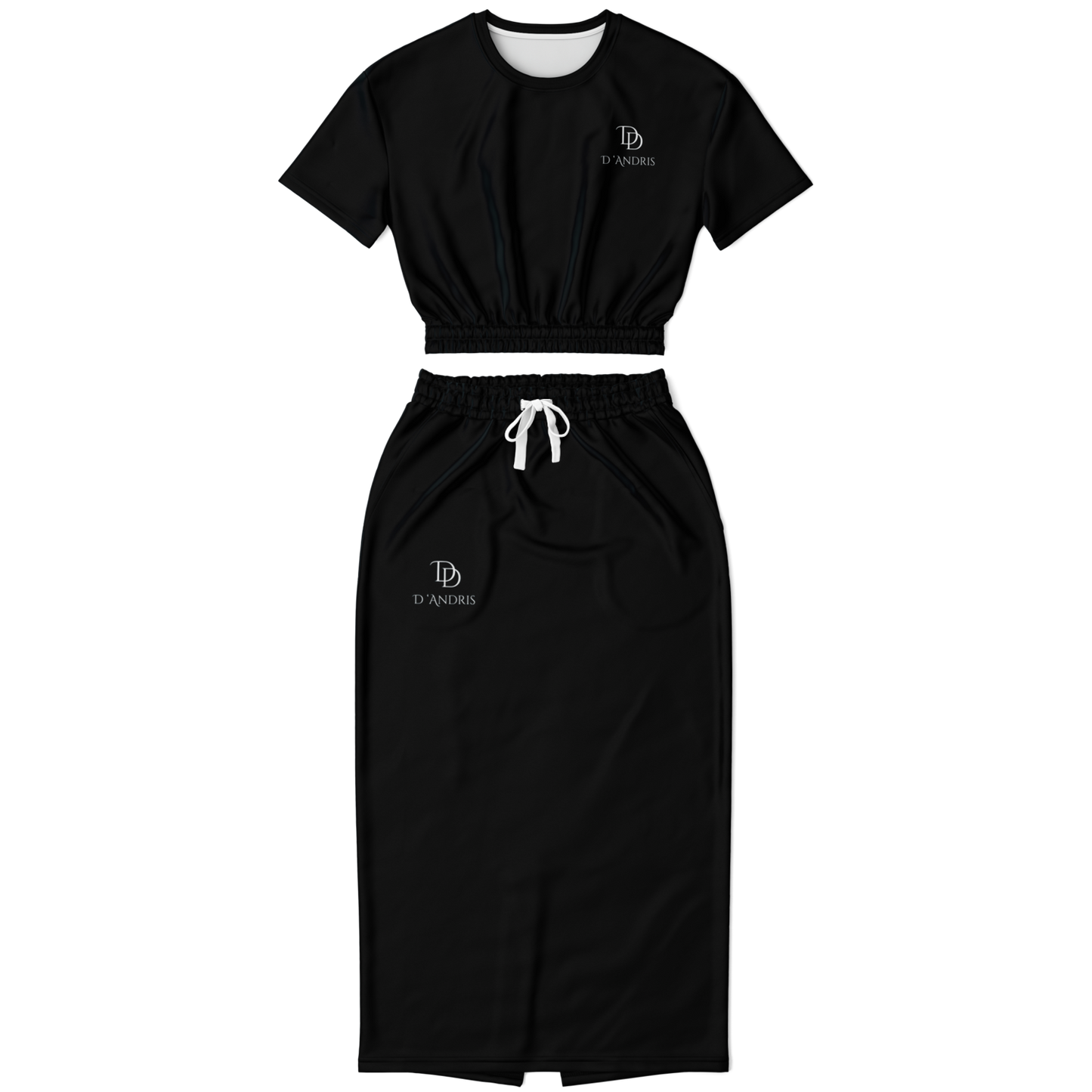 Black Cropped Short Sleeve Sweatshirt and Long Pocket Skirt Set