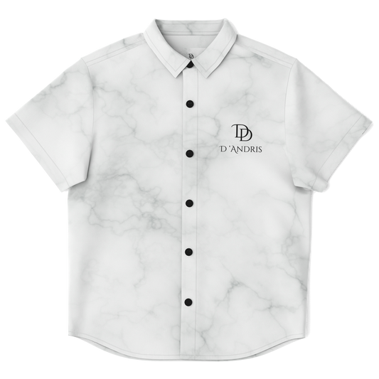 White Marble Kids/Youth Short Sleeve Button Down Shirt
