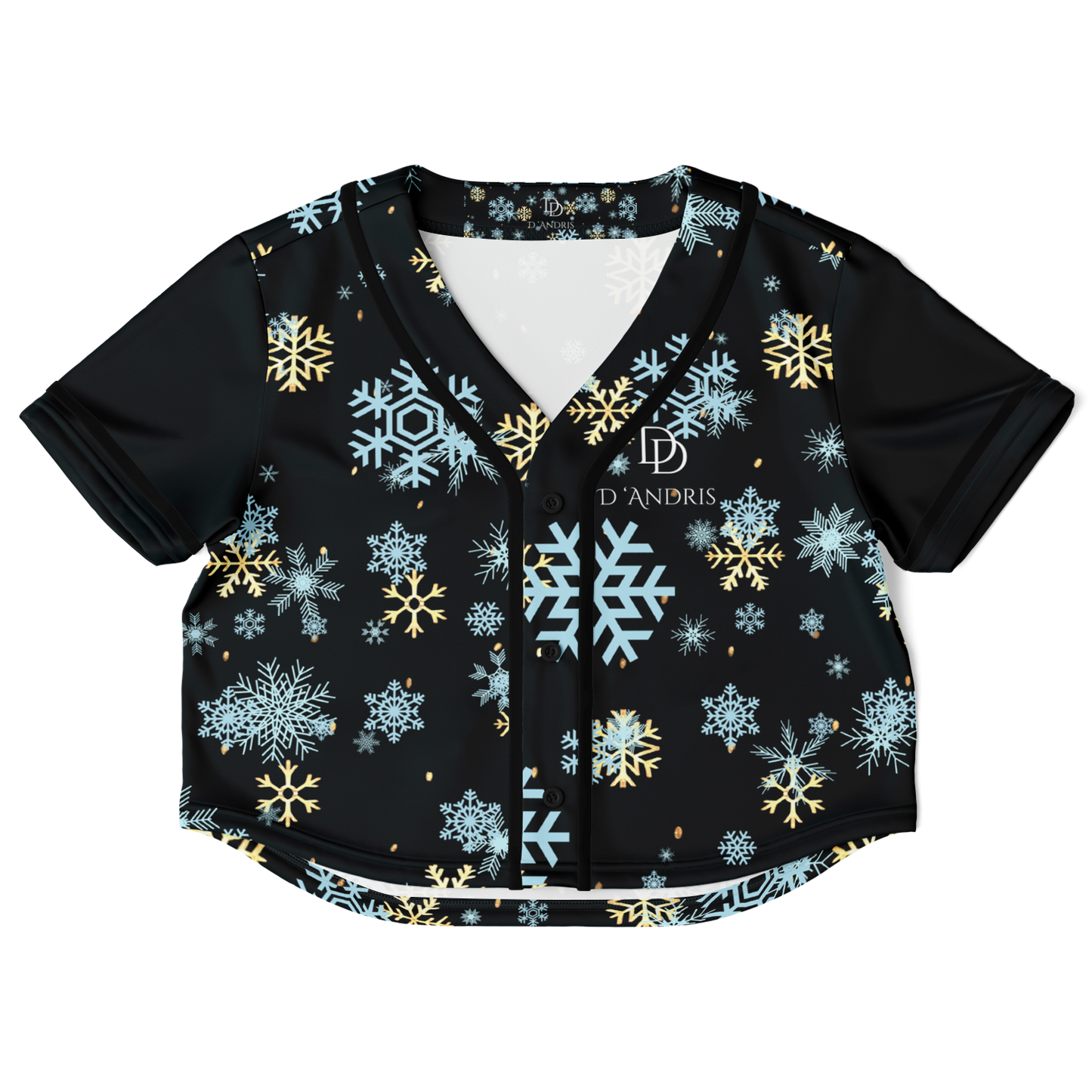 Black Snowfall Christmas Cropped Baseball Jersey