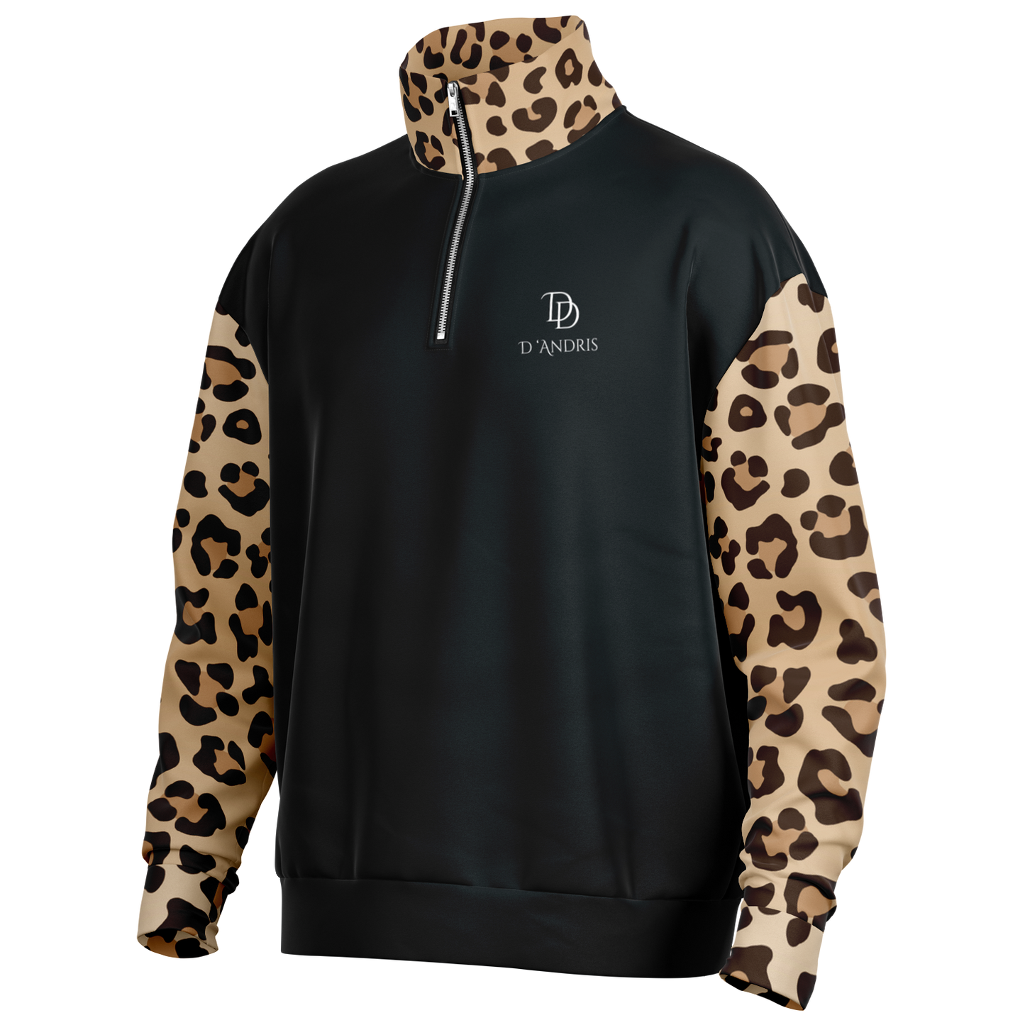 Leopard Heavyweight Over-sized Quarter Zip Sweatshirt