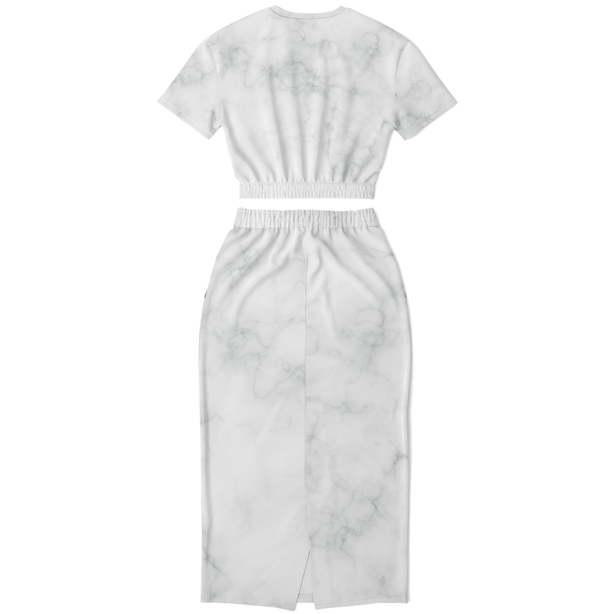 White Marble Cropped Short Sleeve Sweatshirt and Long Pocket Skirt Set