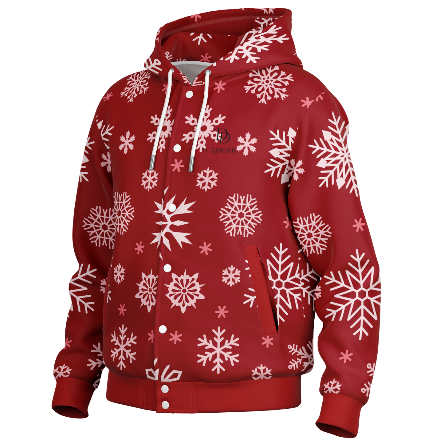 Red Snowfall Christmas Hooded Baseball Jacket
