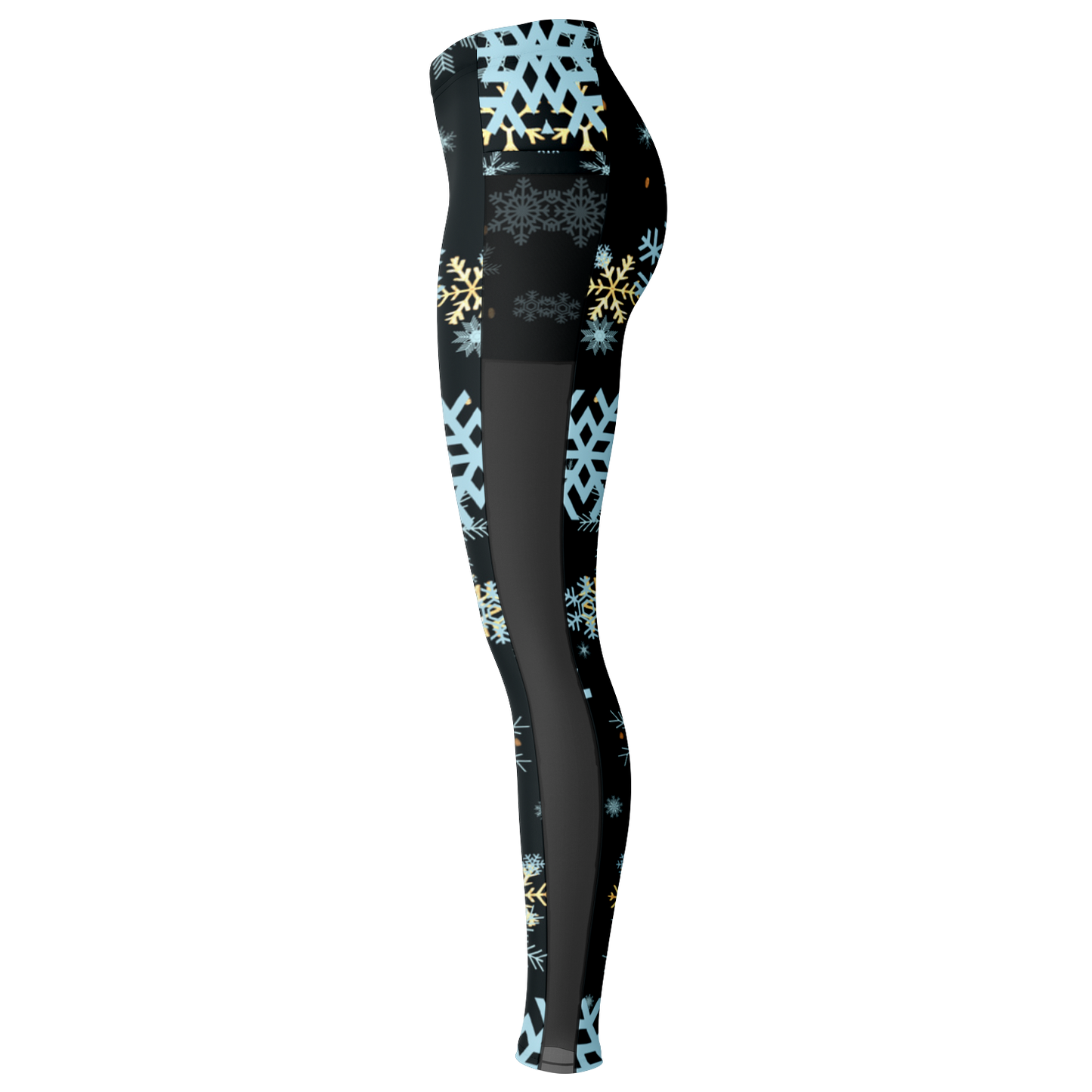 Black Snowfall Christmas Mesh Pocket Legging