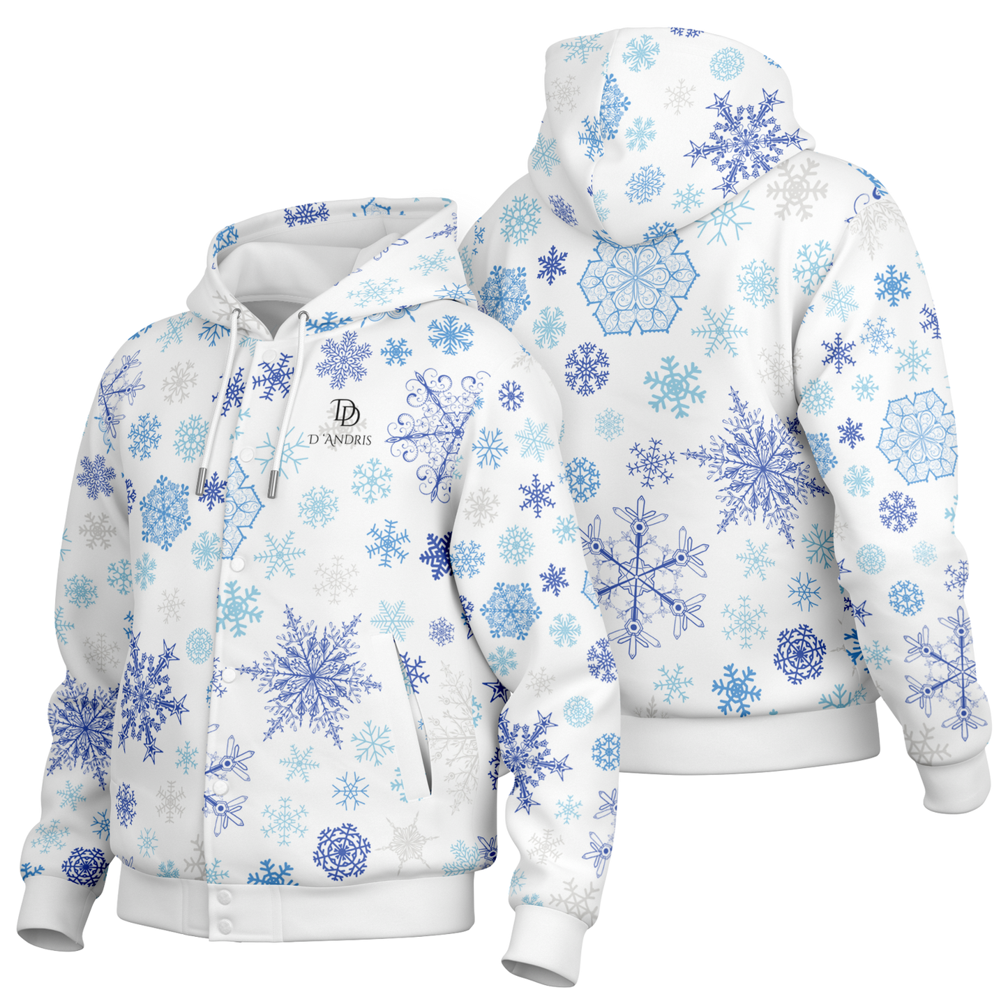 White Snowfall Christmas Hooded Baseball Jacket