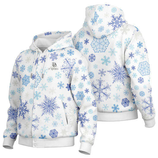 White Snowfall Christmas Hooded Baseball Jacket