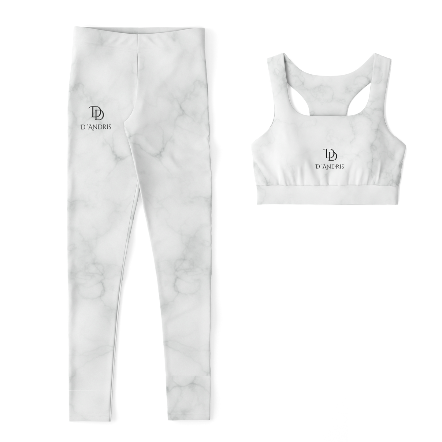 White Marble Padded Sports Bra & Leggings