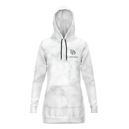 White Marble Longline Hoodie