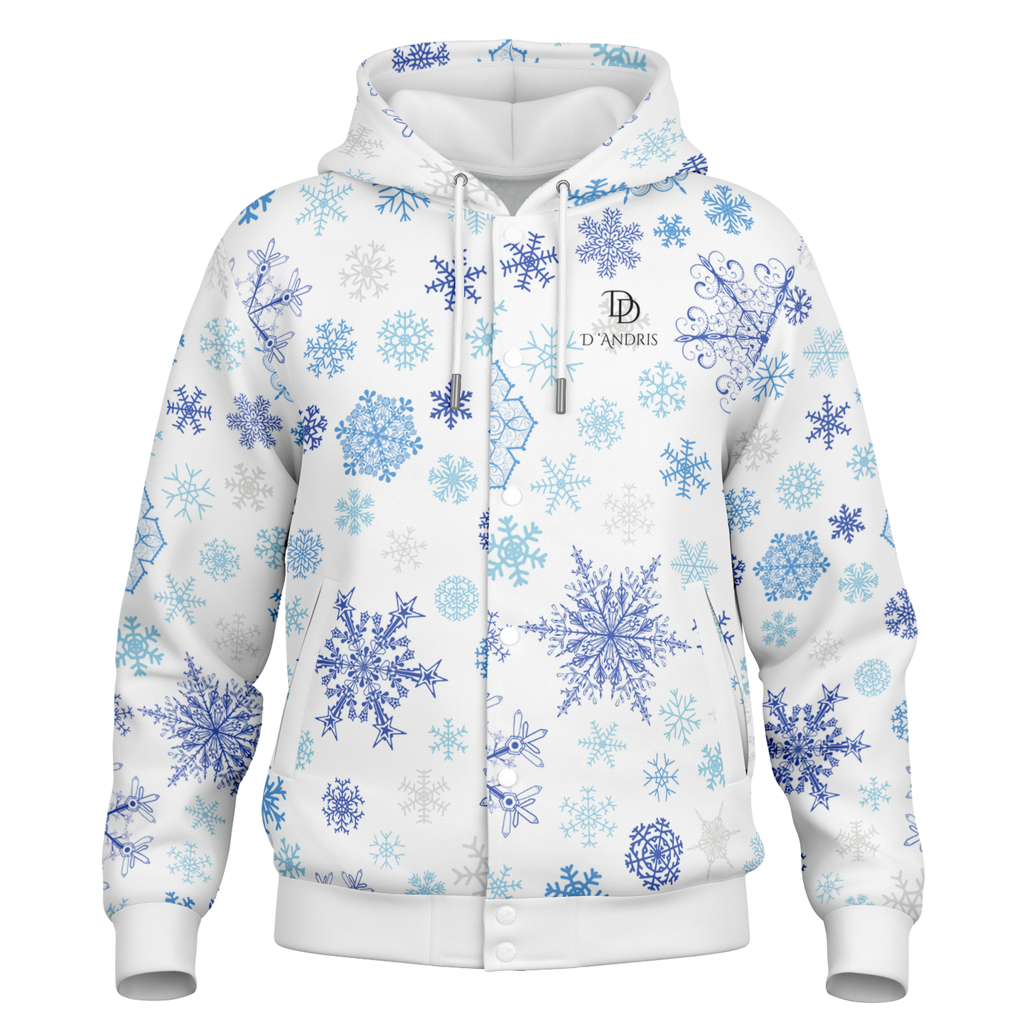 White Snowfall Christmas Hooded Baseball Jacket