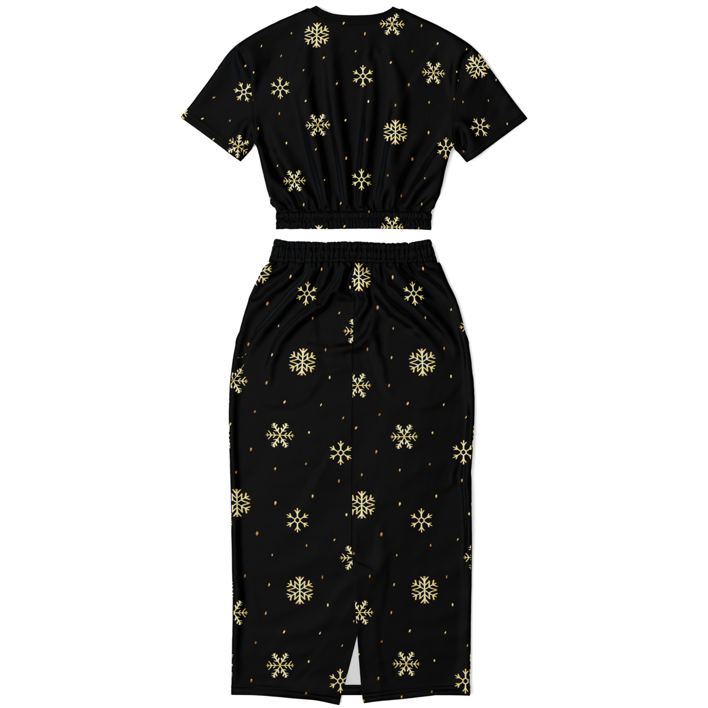 Black & Gold Christmas Cropped Short Sleeve Sweatshirt and Long Pocket Skirt Set