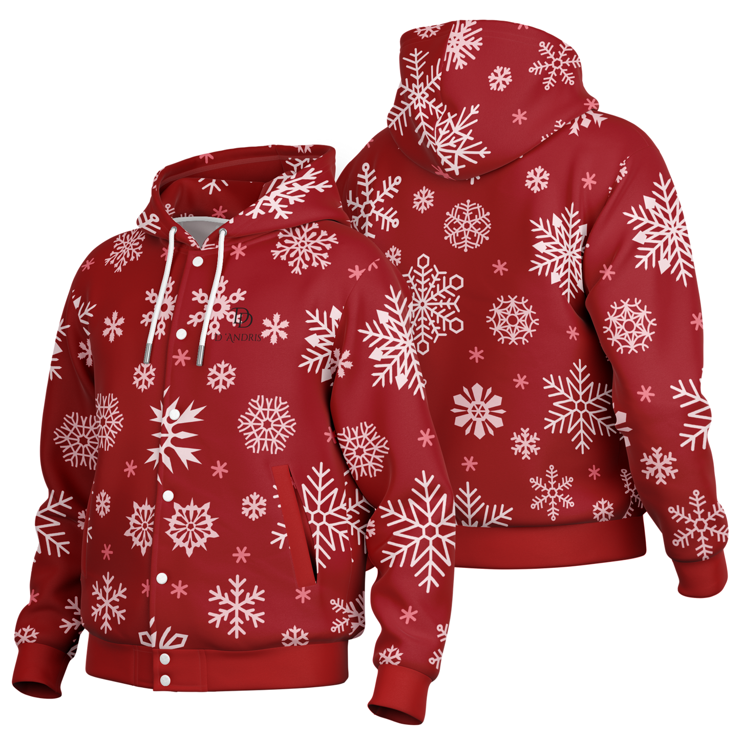 Red Snowfall Christmas Hooded Baseball Jacket