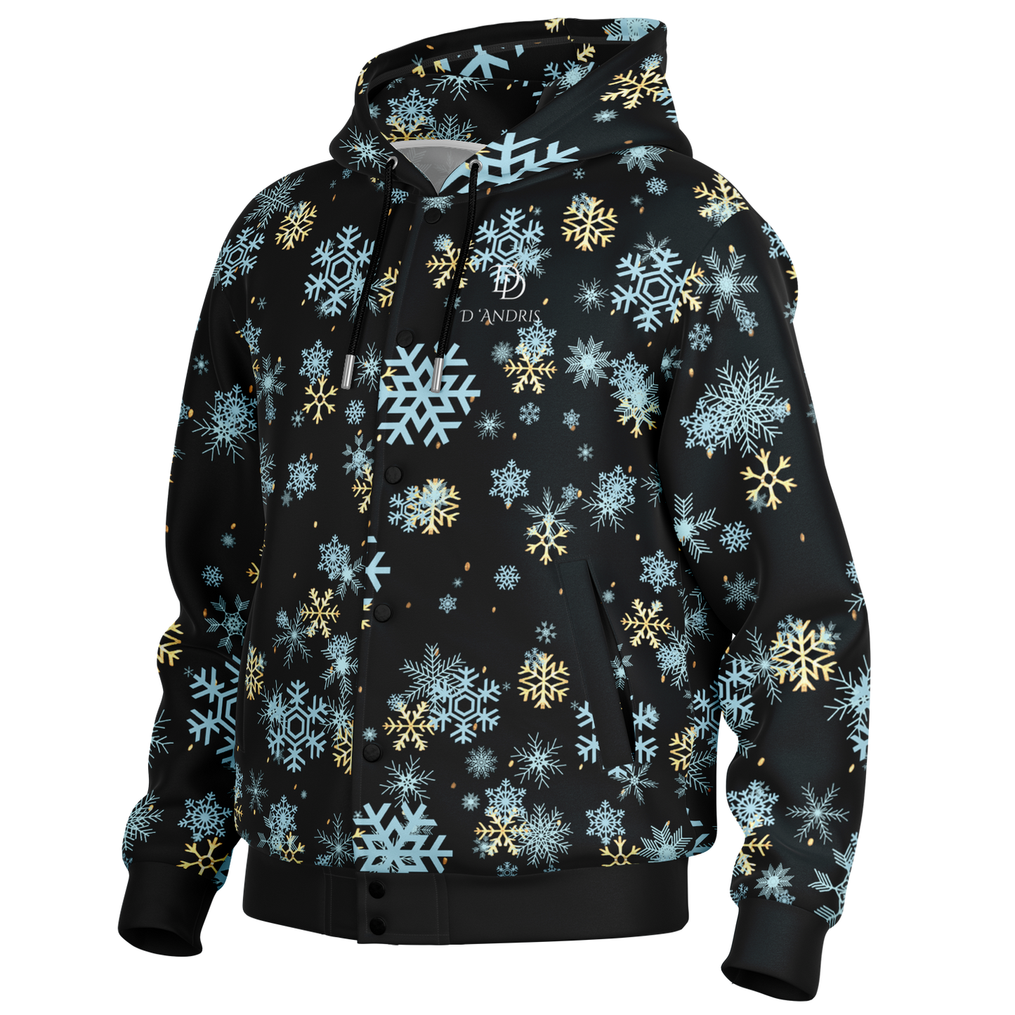 Black Snowfall Christmas Hooded Baseball Jacket