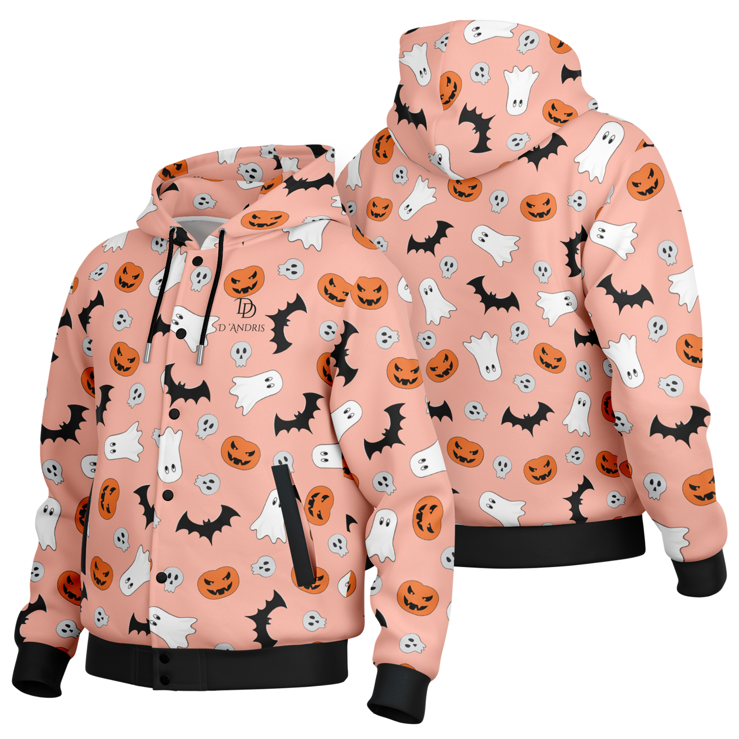 Halloween Boo Hooded Baseball Jacket