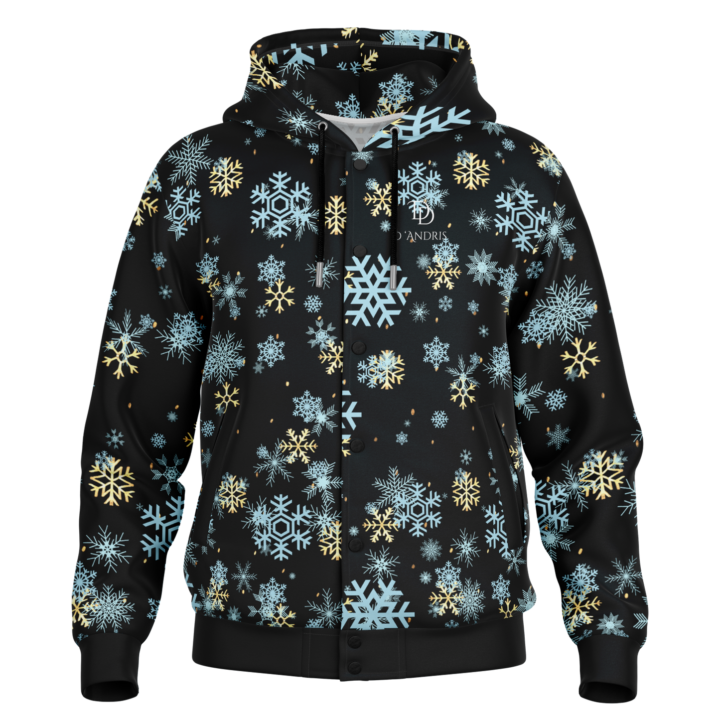 Black Snowfall Christmas Hooded Baseball Jacket