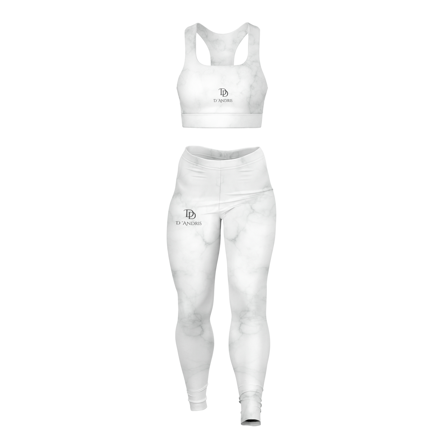 White Marble Padded Sports Bra & Leggings