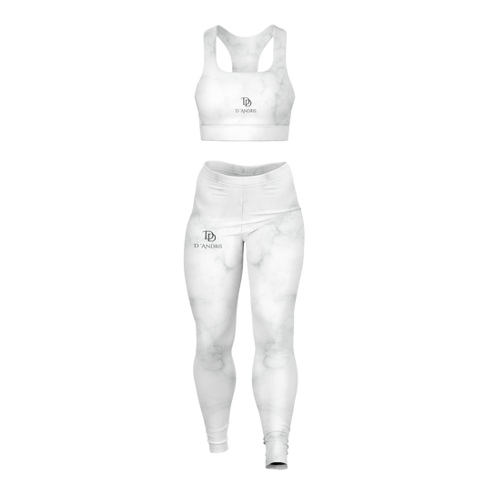 White Marble Padded Sports Bra & Leggings