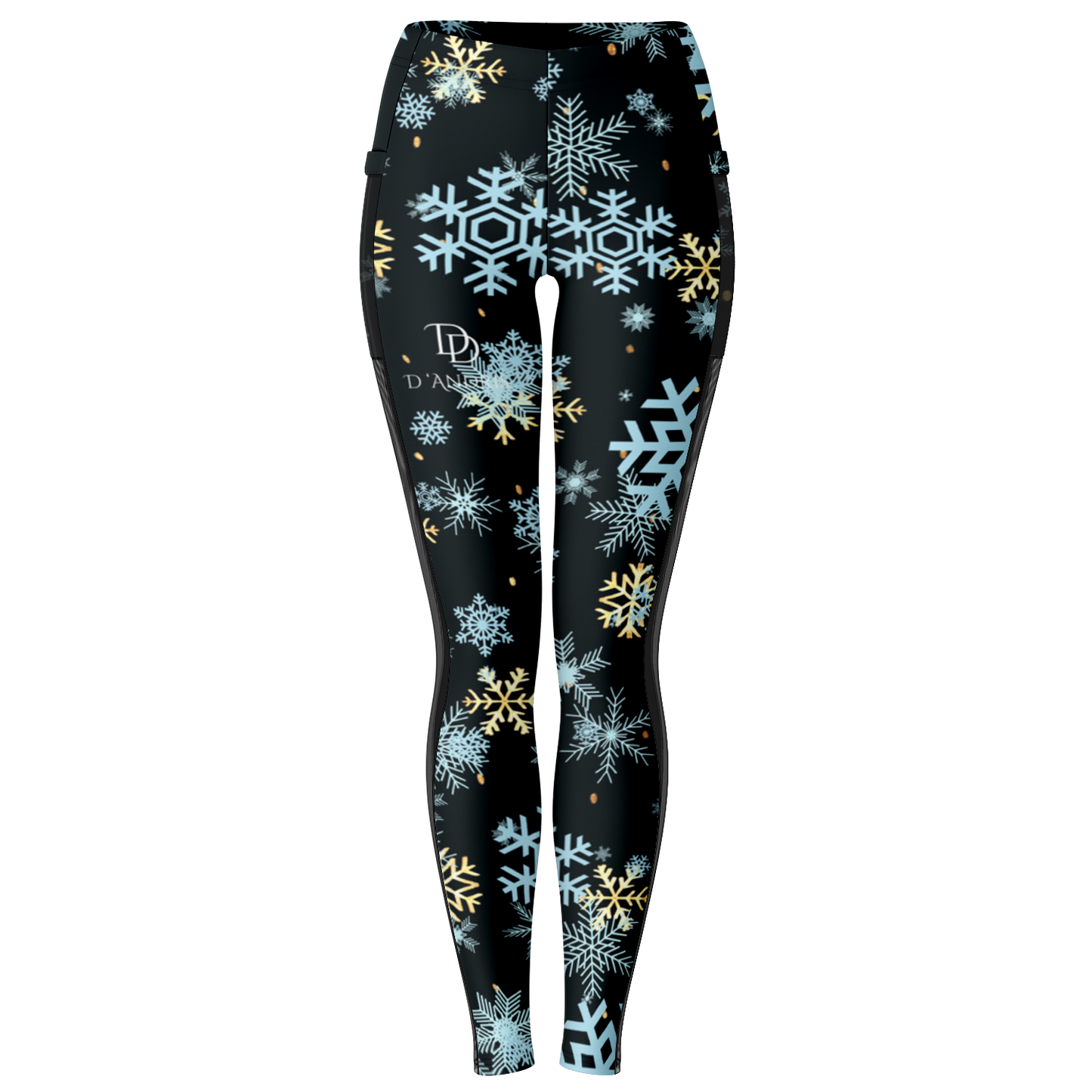 Black Snowfall Christmas Mesh Pocket Legging
