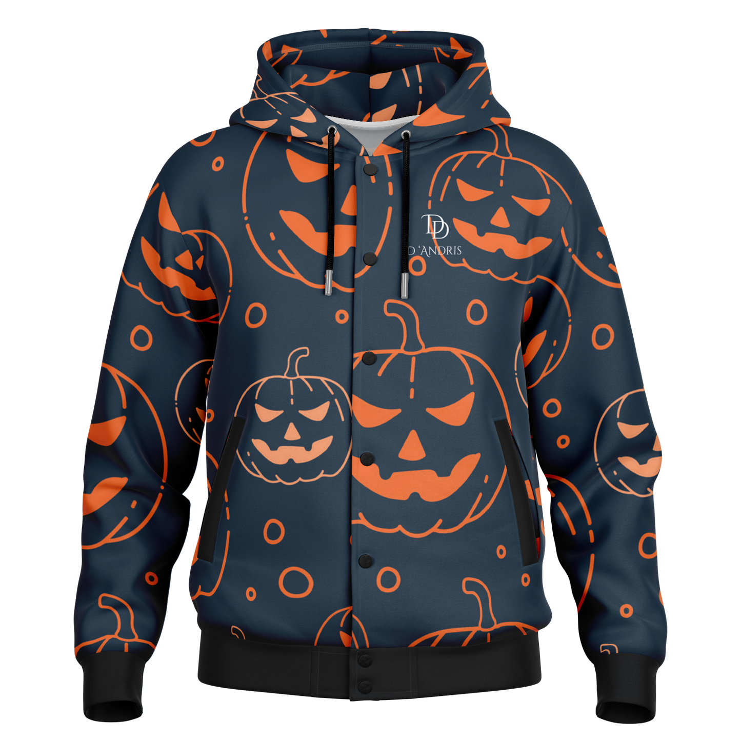 Halloween Jack-O-Lantern Hooded Baseball Jacket