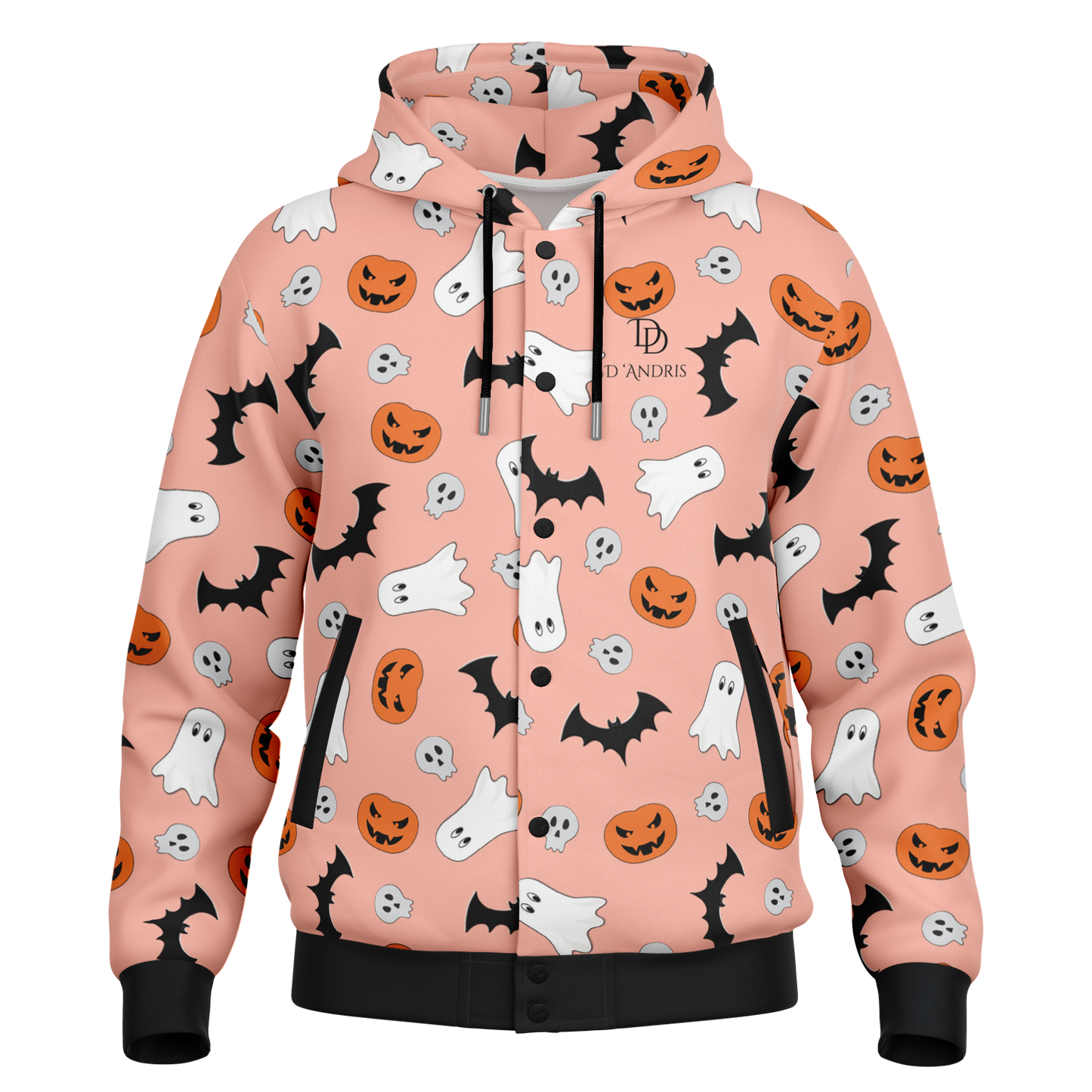 Halloween Boo Hooded Baseball Jacket