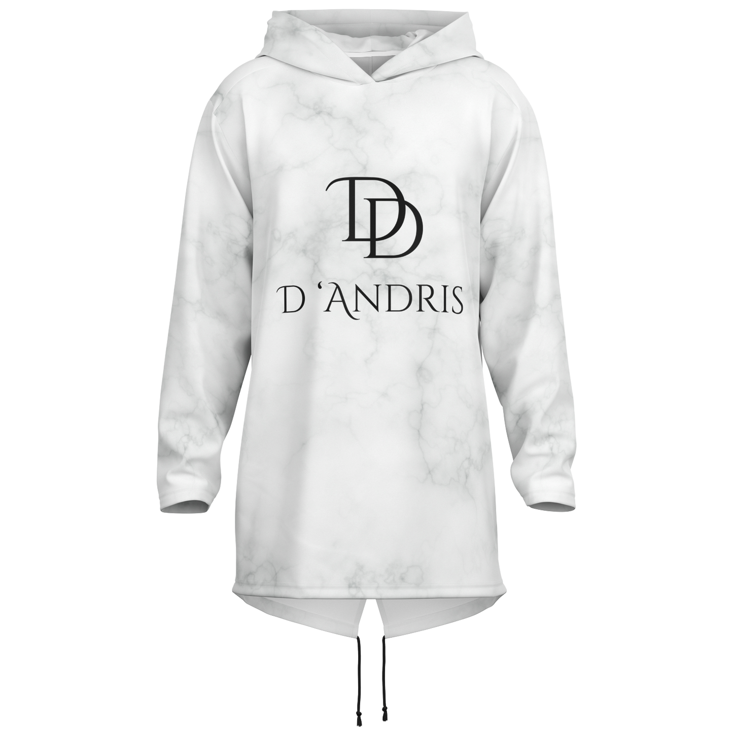 White Marble Heavyweight Elongated Hoodie