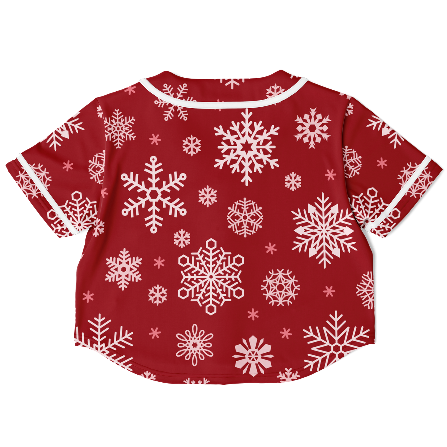 Red Snowfall Christmas Cropped Baseball Jersey