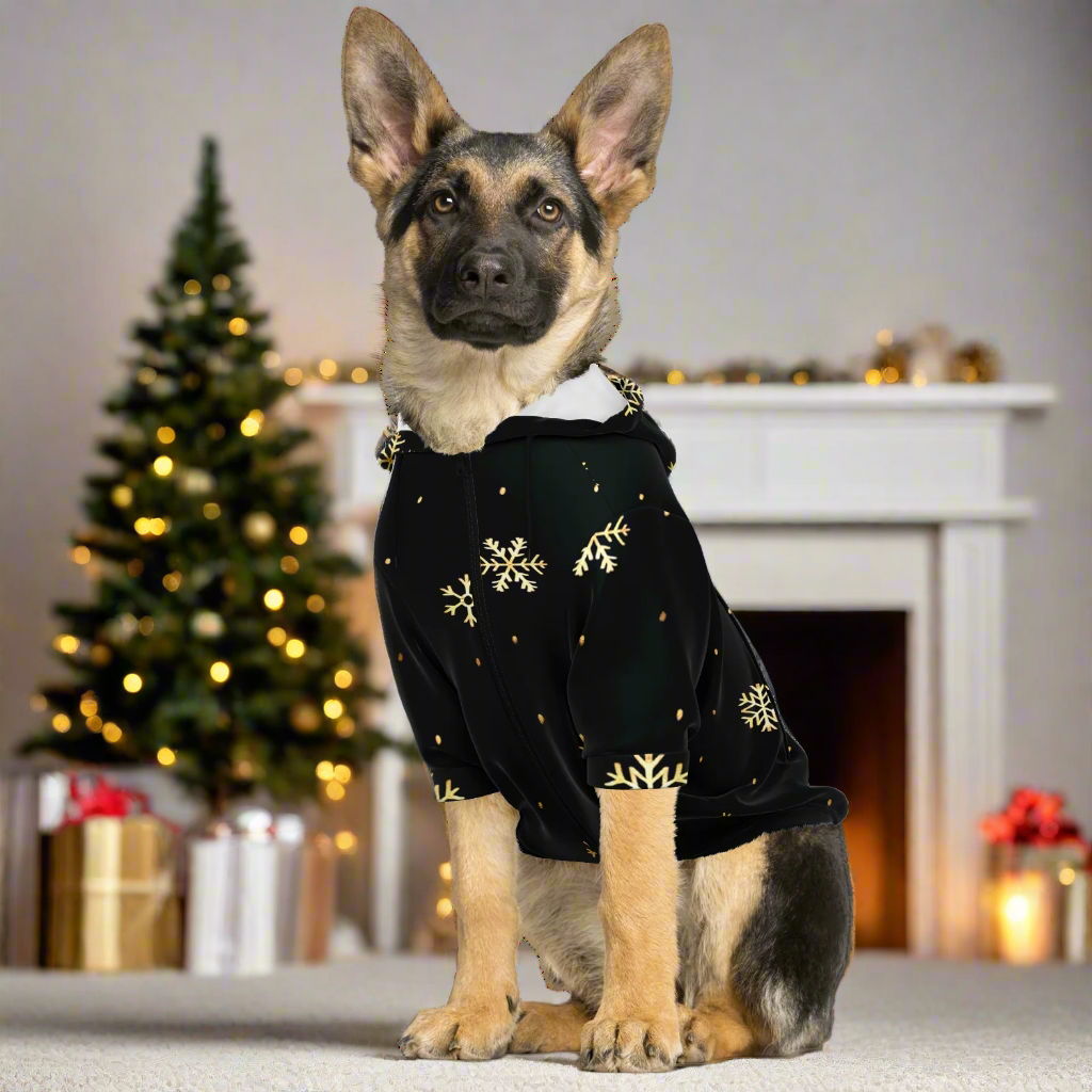 Black & Gold Christmas Dog Zip-Up Hoodie